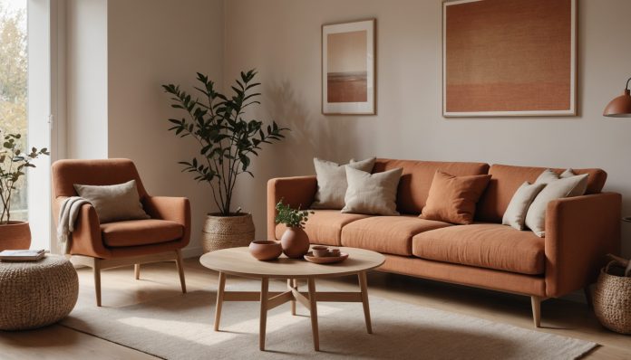 Interieur cosy slow design bois clair et tons terracotta, tendances deco 2026