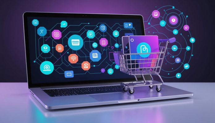 Illustration commerce en ligne et intelligence artificielle