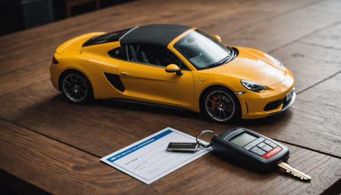 Clés de voiture et permis de conduire sur un bureau Clés de voiture puissante et permis de conduire, symbole de la loi RIPOST