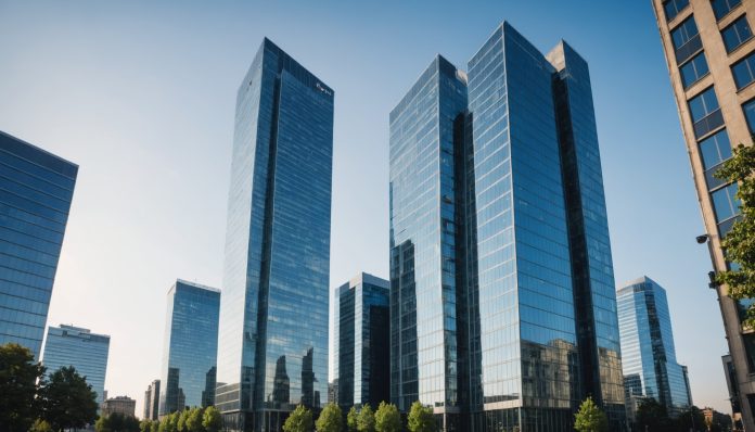 Tour de bureaux en verre symbolisant les investissements dans les entreprises françaises