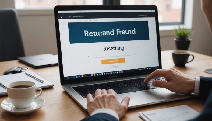 Bouton de rétractation en ligne sur un achat e-commerce Personne cliquant sur un bouton de rétractation lors d'un achat en ligne sur ordinateur portable