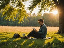 Personne se relaxant dans un cadre naturel apaisant, symbole d'un art de vivre plus simple