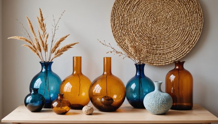 Vases en verre soufflé, céramiques et textiles colorés inspirés de la collection déco Konstrunda