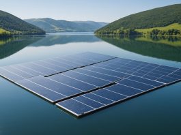 Le solaire flottant, nouvel horizon énergétique des lacs français Centrale solaire flottante installée sur un plan d'eau en France