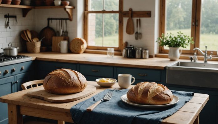 Cuisine chaleureuse et minimaliste illustrant la tendance lifestyle butter mom