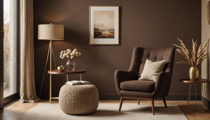 Salon chaleureux aux teintes chocolat et crème illustrant les tendances déco de la rentrée