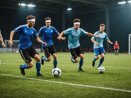 Cécifoot : l’équipe de France retrouve l’Angleterre en finale de l’Euro Joueurs de cécifoot en plein match avec bandeaux et ballon sonore