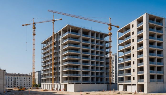 Immeuble résidentiel en construction, illustration du marché immobilier et du crédit logement en France