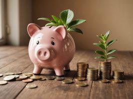 Illustration de l'épargne et des finances des ménages français, tirelire et pièces