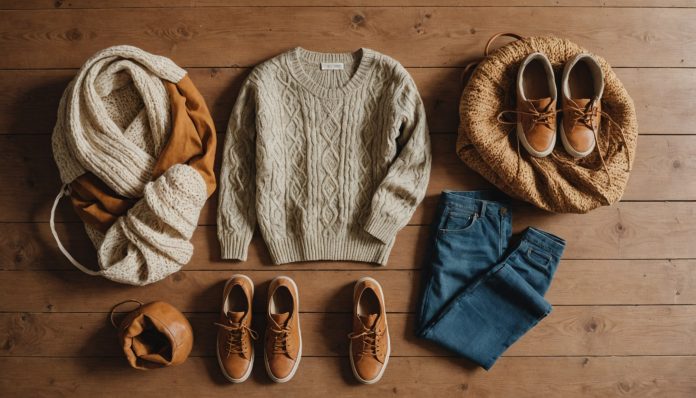 Vêtements de seconde main pliés sur une table, symbole de la tendance de consommation responsable