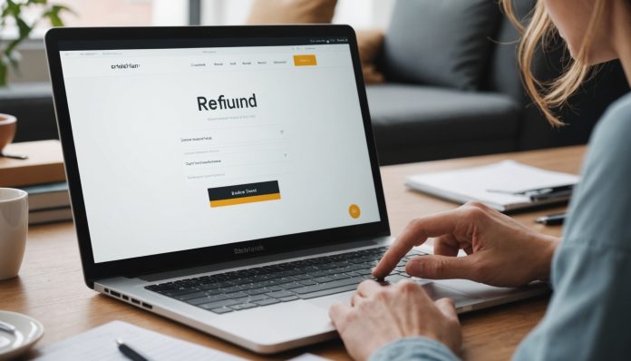 Personne effectuant un retour d'achat sur une boutique en ligne depuis un ordinateur portable