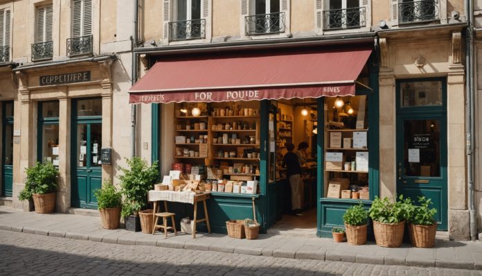 Devanture d'un commerce de quartier indépendant en France, illustration du commerce de proximité