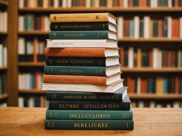Prix littéraires 2026 : Goncourt et Renaudot dévoilent leurs premières sélections Piles de livres sur une table en bois, ambiance littéraire automnale évoquant la saison des prix littéraires 2026