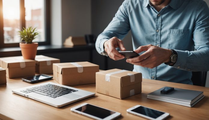 Illustration d'un achat en ligne avec paiement fractionné sur smartphone