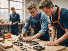 Apprentissage : le supérieur décroche, le bac pro tire son épingle du jeu Apprenti et mentor dans un atelier de formation professionnelle, illustration de l'apprentissage en France