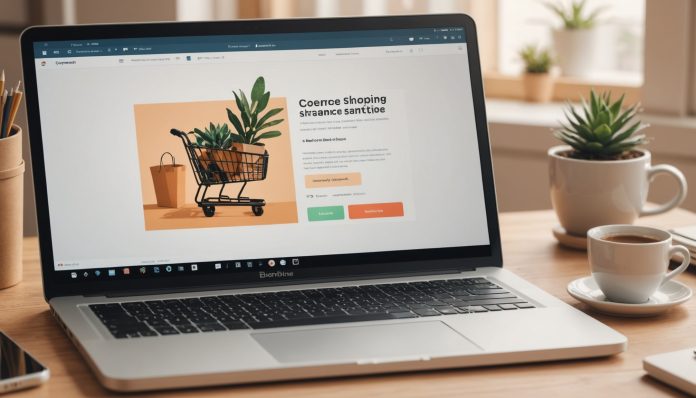 Illustration d'un achat en ligne assisté par une intelligence artificielle sur ordinateur portable