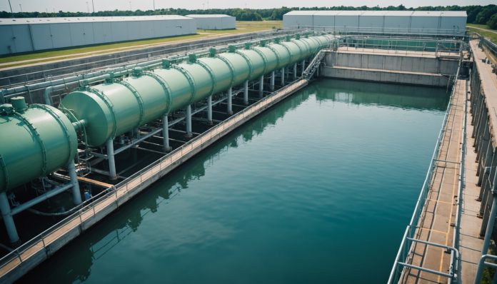 Installation industrielle de traitement des eaux illustrant la redevance pollueur-payeur PFAS