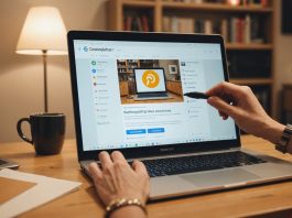 Personne consultant des avis clients sur un ordinateur portable avant un achat en ligne