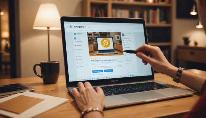 Personne consultant des avis clients sur un ordinateur portable avant un achat en ligne