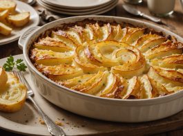 Gratin dauphinois doré et fondant dans un plat en céramique