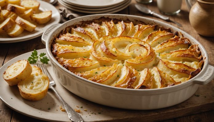 Gratin dauphinois doré et fondant dans un plat en céramique