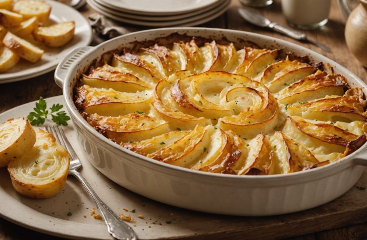 Gratin dauphinois doré et fondant dans un plat en céramique