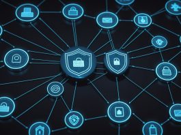 Illustration de cybersécurité et réseau d'objets connectés en Europe