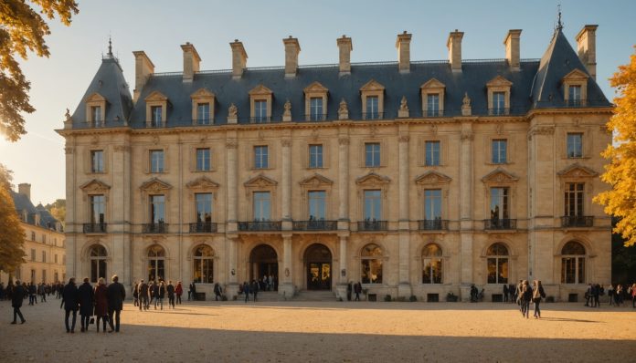 Visiteurs découvrant la façade d'un château français lors des Journées du patrimoine