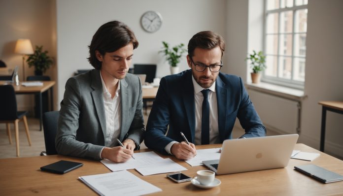 Salarié et manager échangeant sur l'évolution de carrière lors d'un entretien de parcours professionnel