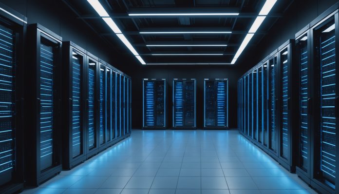 Illustration générée par IA d'un data center européen symbolisant la souveraineté numérique (ne représente pas un lieu réel)